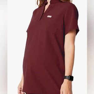 FIGS Kitale Maternity Scrub Top Short Sleeve Burgundy Medium